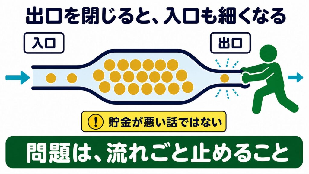 出口を閉じると入口も細くなる流れと、貯金ではなく流れ全体を止めることが問題