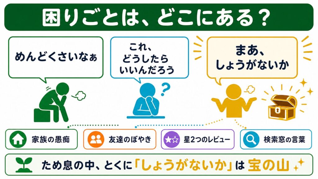 めんどくさい、どうしたらいい、しょうがないという日常のため息に困りごとが隠れている
